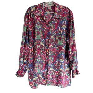 Vintage Robert Stock Silk Long Sleeve Paisley Button Down Mens Medium